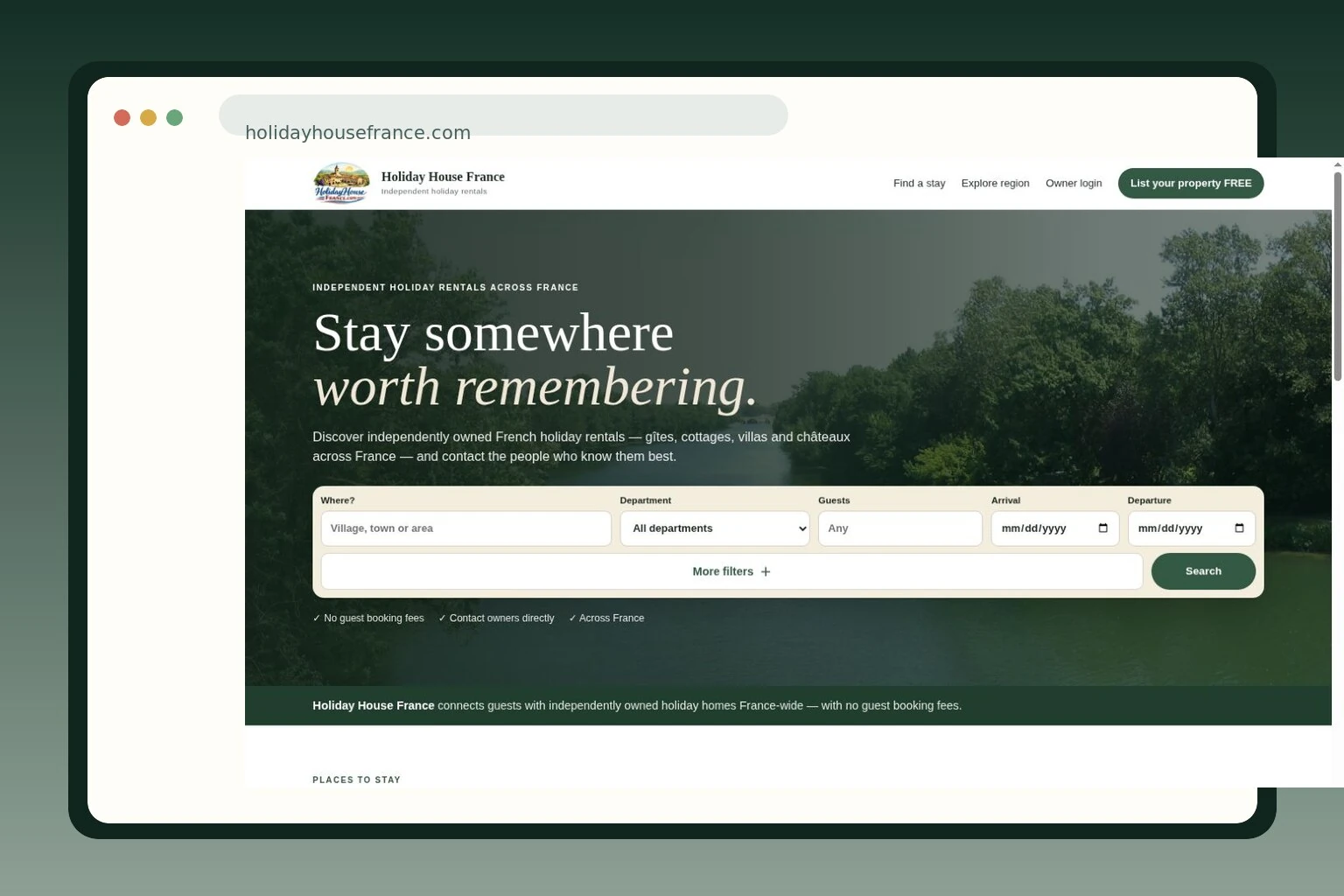 Holiday House France website presented in a browser frame