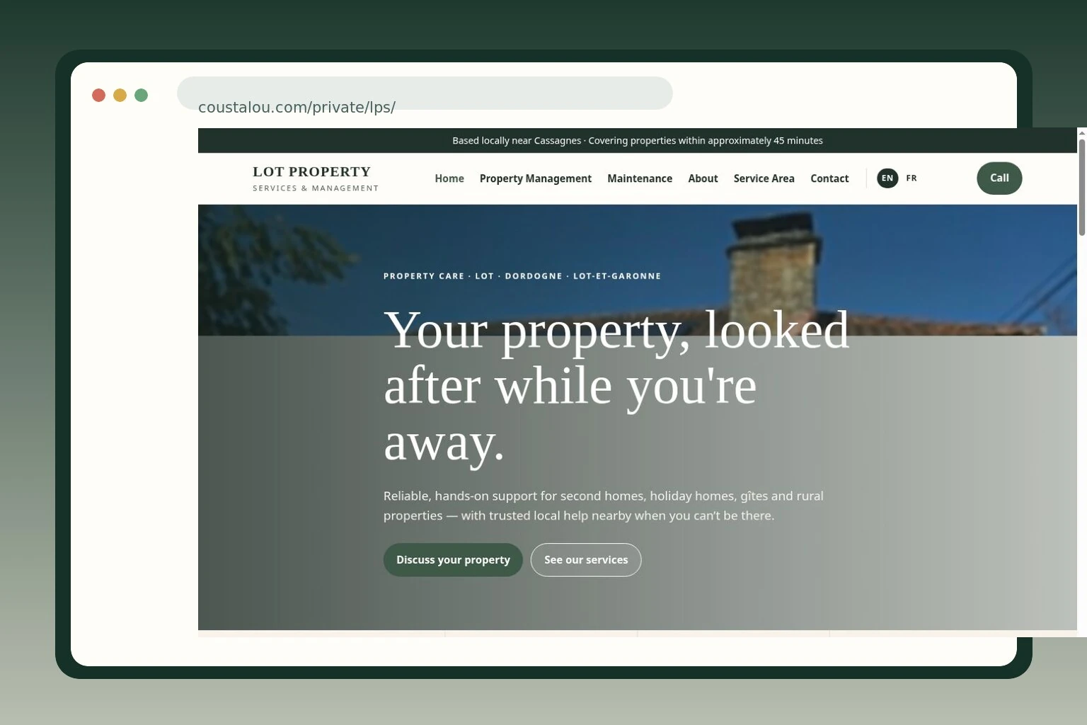 Lot Property Services website shown in a browser frame
